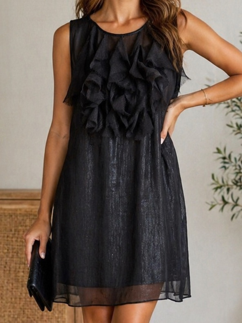 KindLikeLove Black Ruffle Front Sheer Shift Dress Size Large